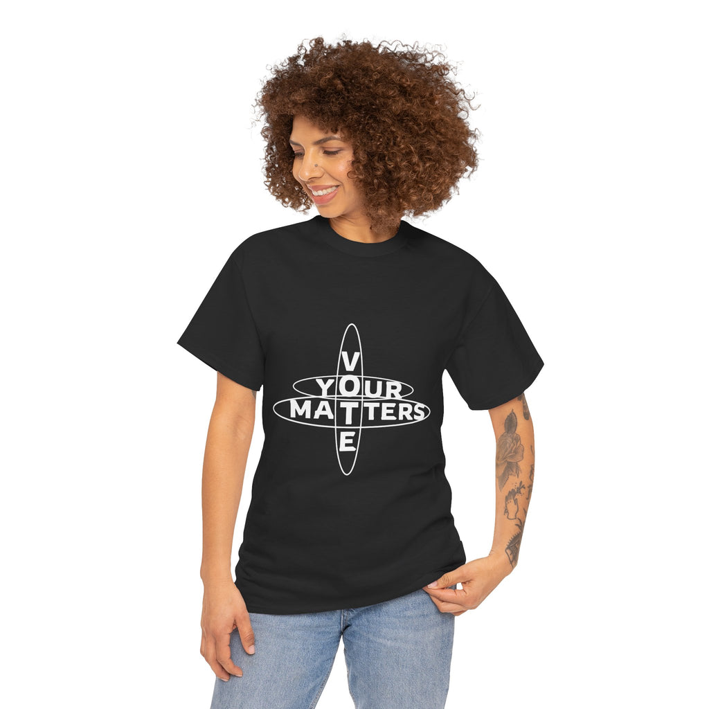 Your VOTE Matters - Dark Word Search Front and Back Unisex Heavy Cotton Tee