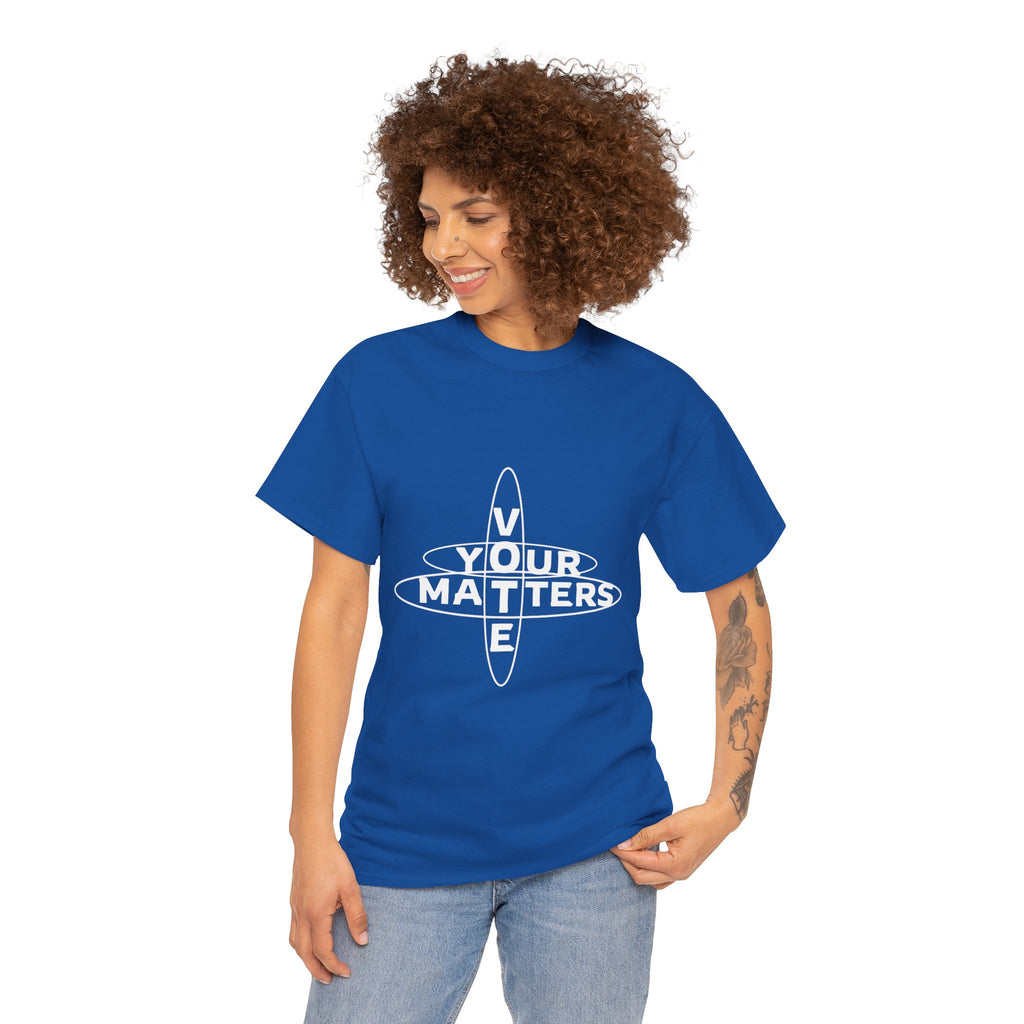 Your VOTE Matters - Dark Word Search Front and Back Unisex Heavy Cotton Tee