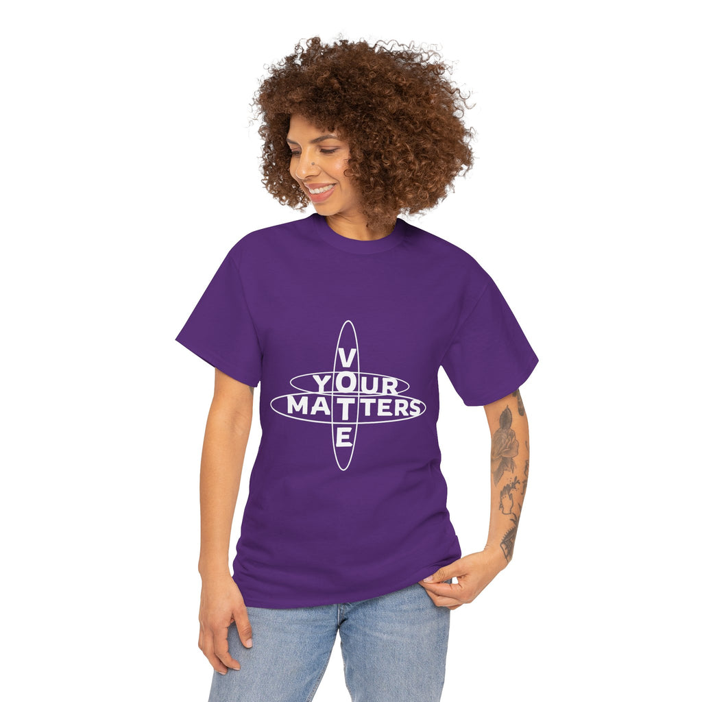 Your VOTE Matters - Dark Word Search Front and Back Unisex Heavy Cotton Tee