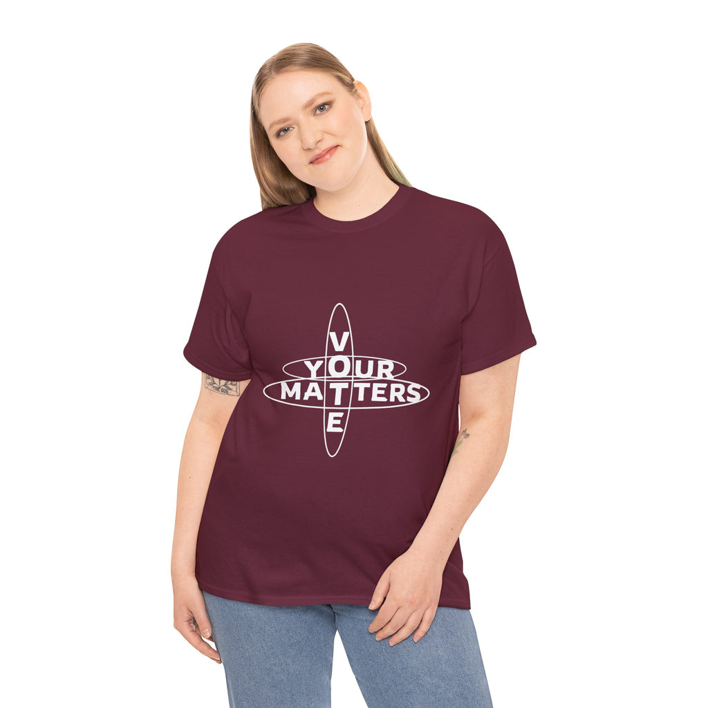 Your VOTE Matters - Dark Word Search Front only Unisex Heavy Cotton Tee