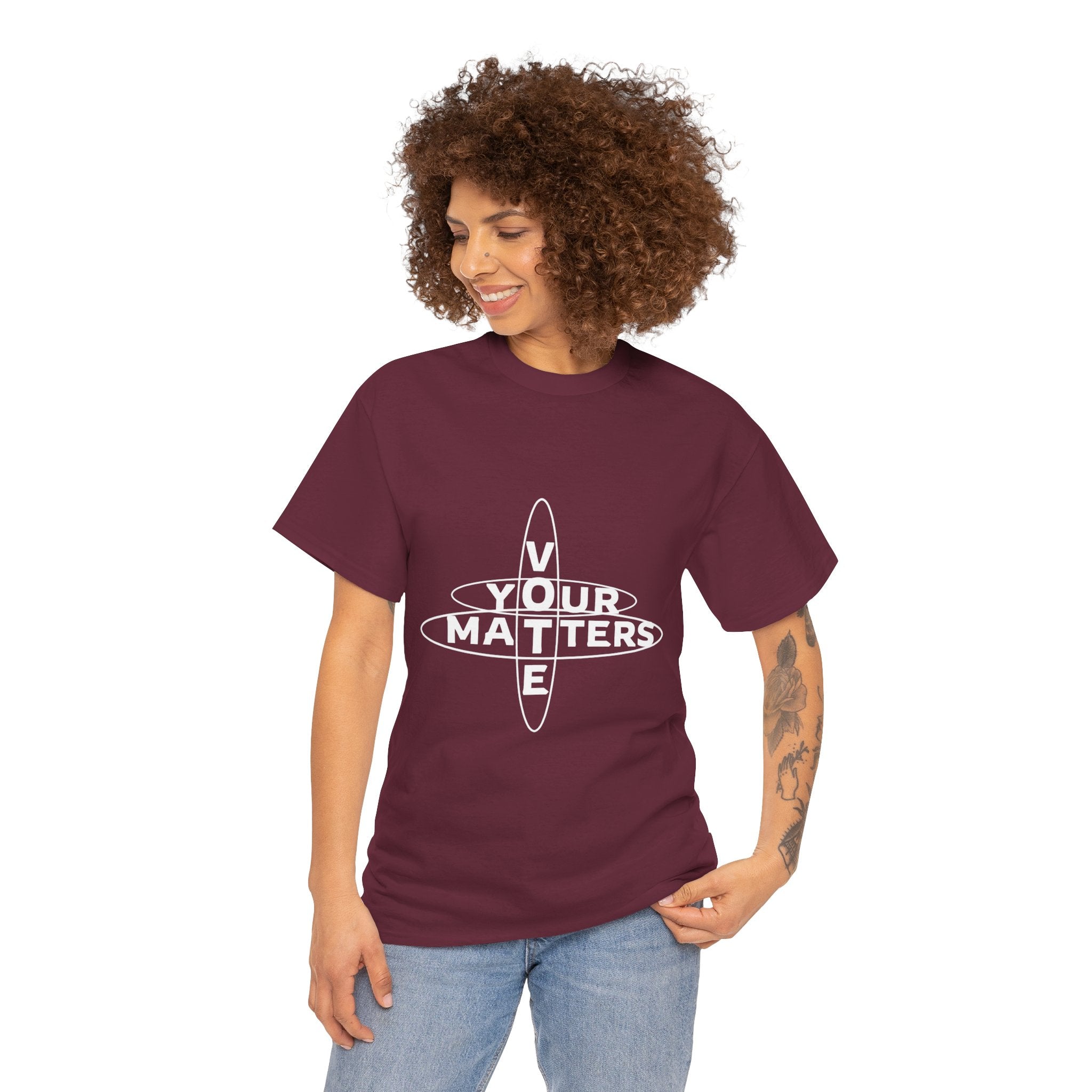 Your VOTE Matters - Dark Word Search Front and Back Unisex Heavy Cotton Tee
