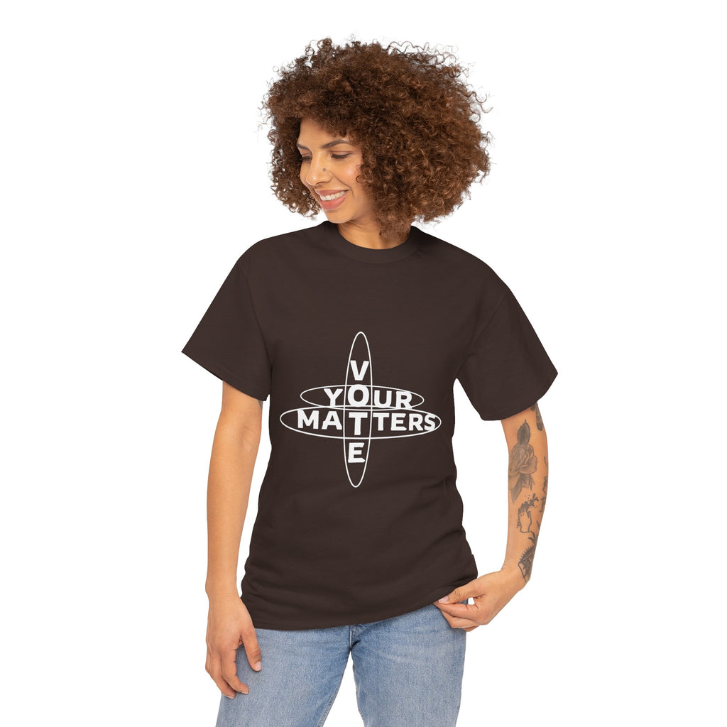 Your VOTE Matters - Dark Word Search Front and Back Unisex Heavy Cotton Tee