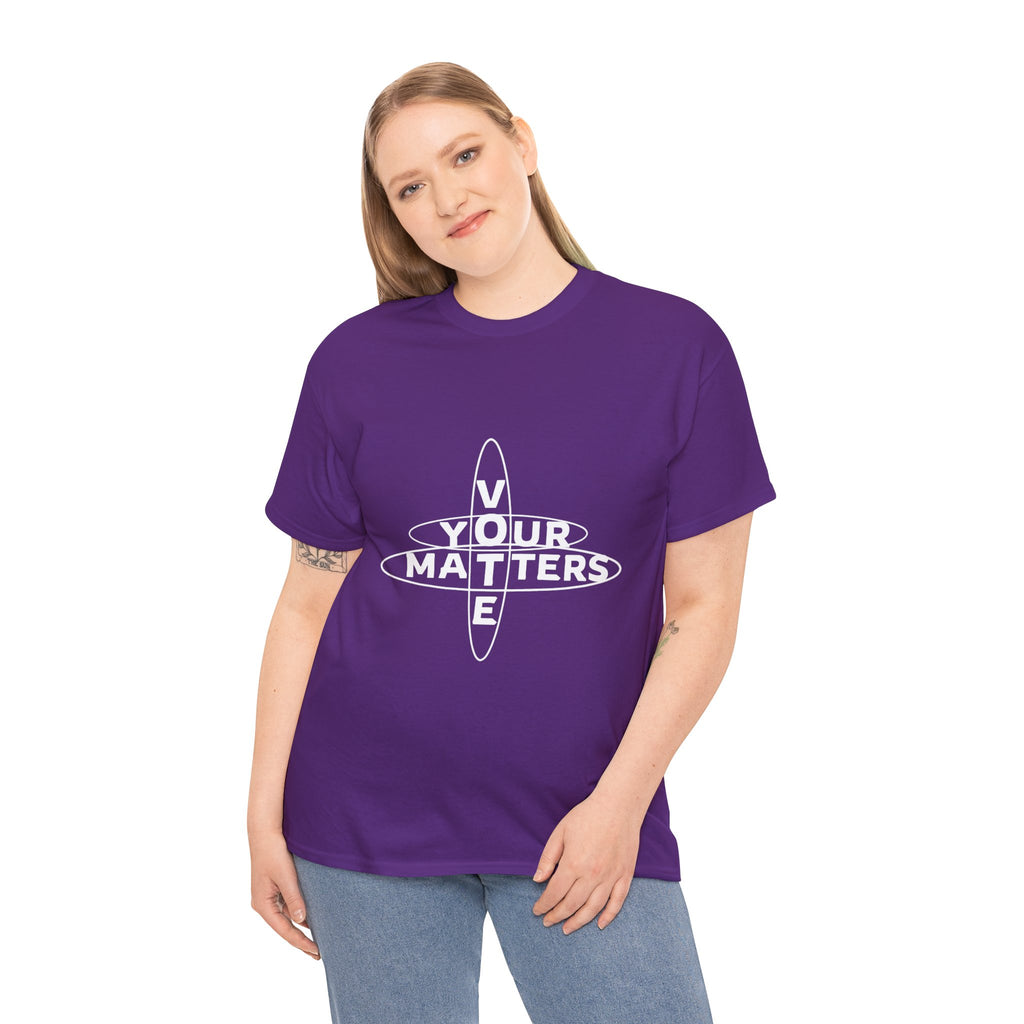 Your VOTE Matters - Dark Word Search Front only Unisex Heavy Cotton Tee