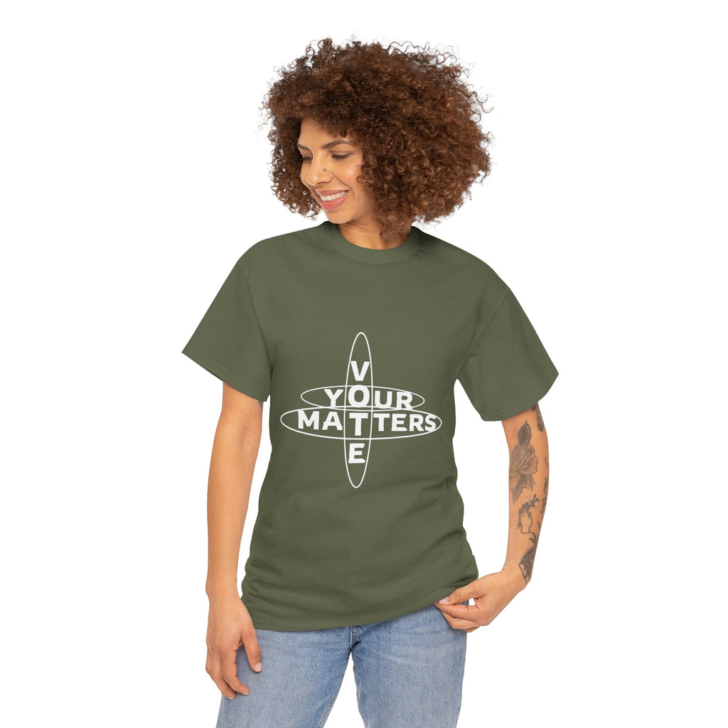 Your VOTE Matters - Dark Word Search Front and Back Unisex Heavy Cotton Tee