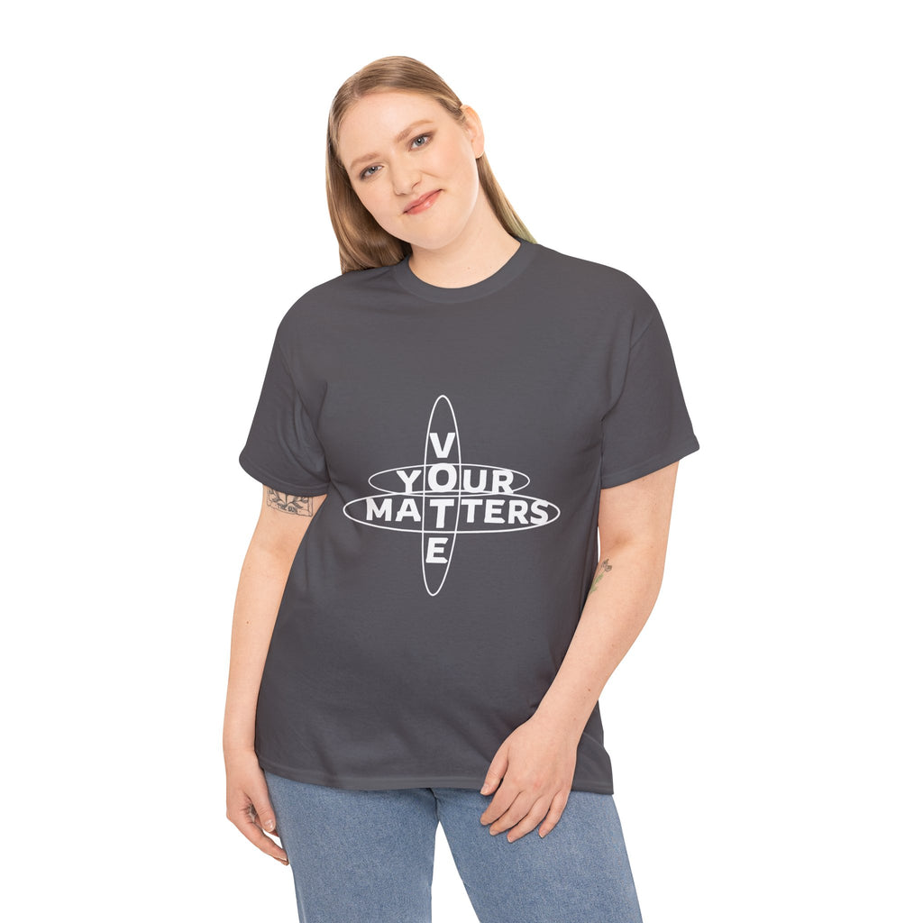 Your VOTE Matters - Dark Word Search Front only Unisex Heavy Cotton Tee