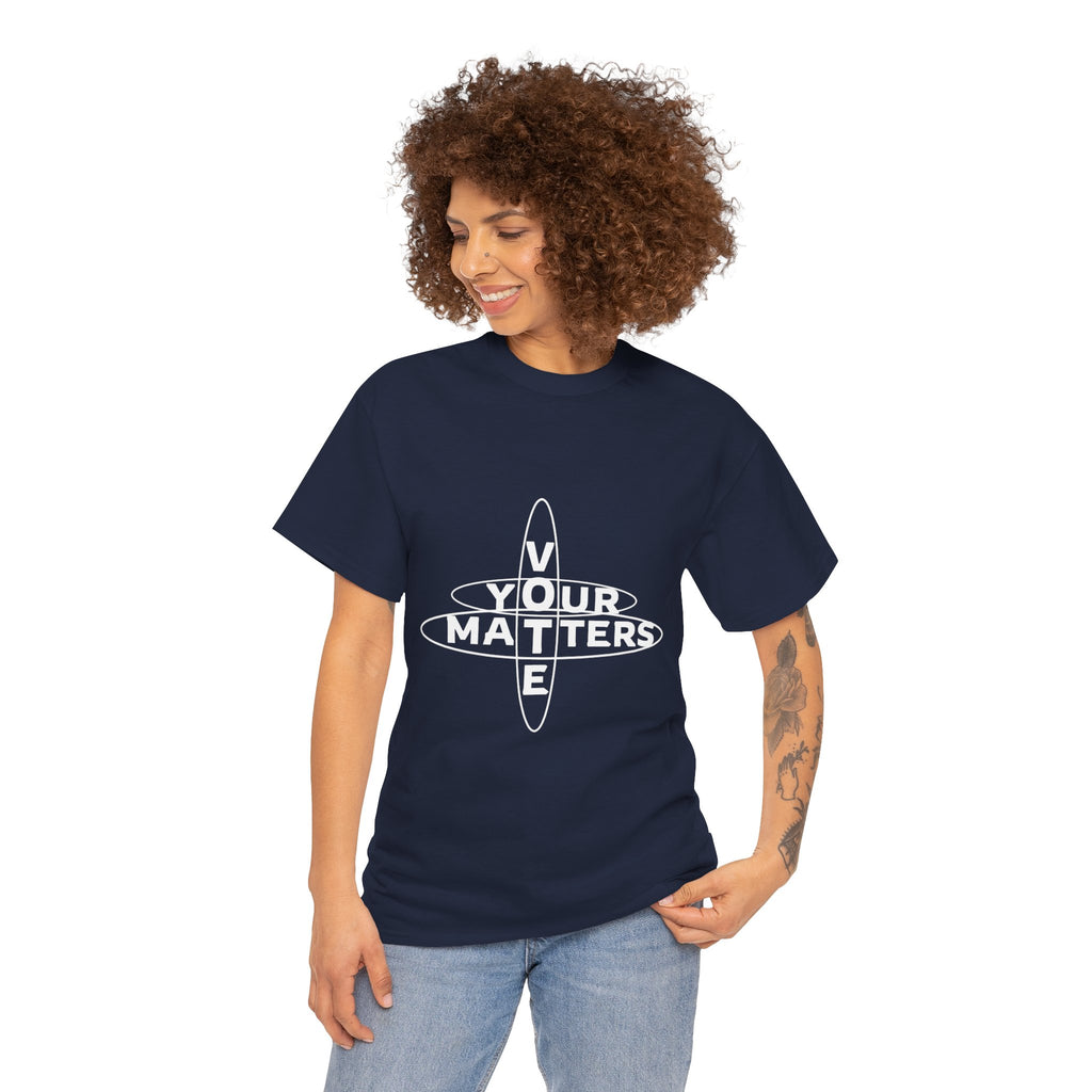 Your VOTE Matters - Dark Word Search Front and Back Unisex Heavy Cotton Tee