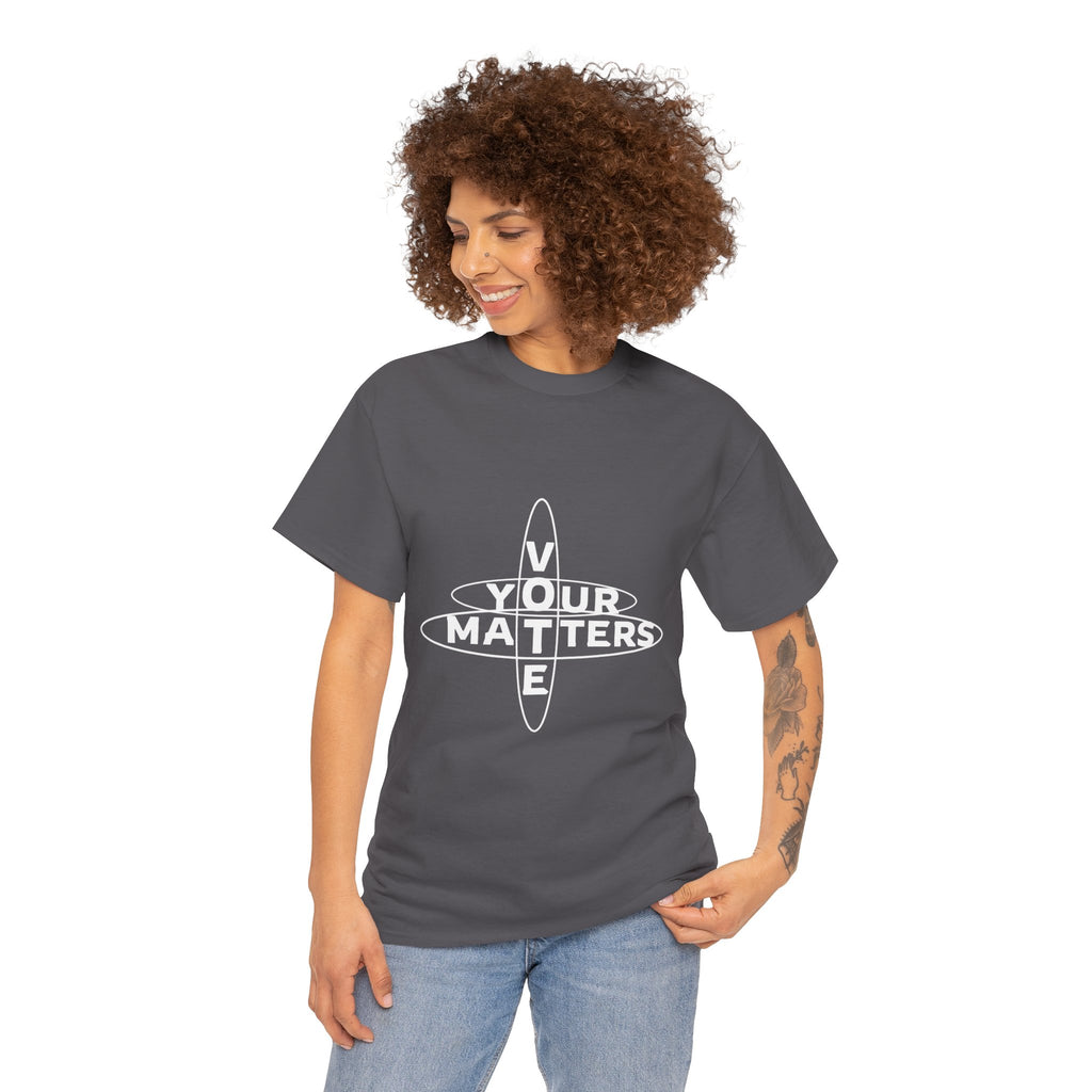 Your VOTE Matters - Dark Word Search Front and Back Unisex Heavy Cotton Tee