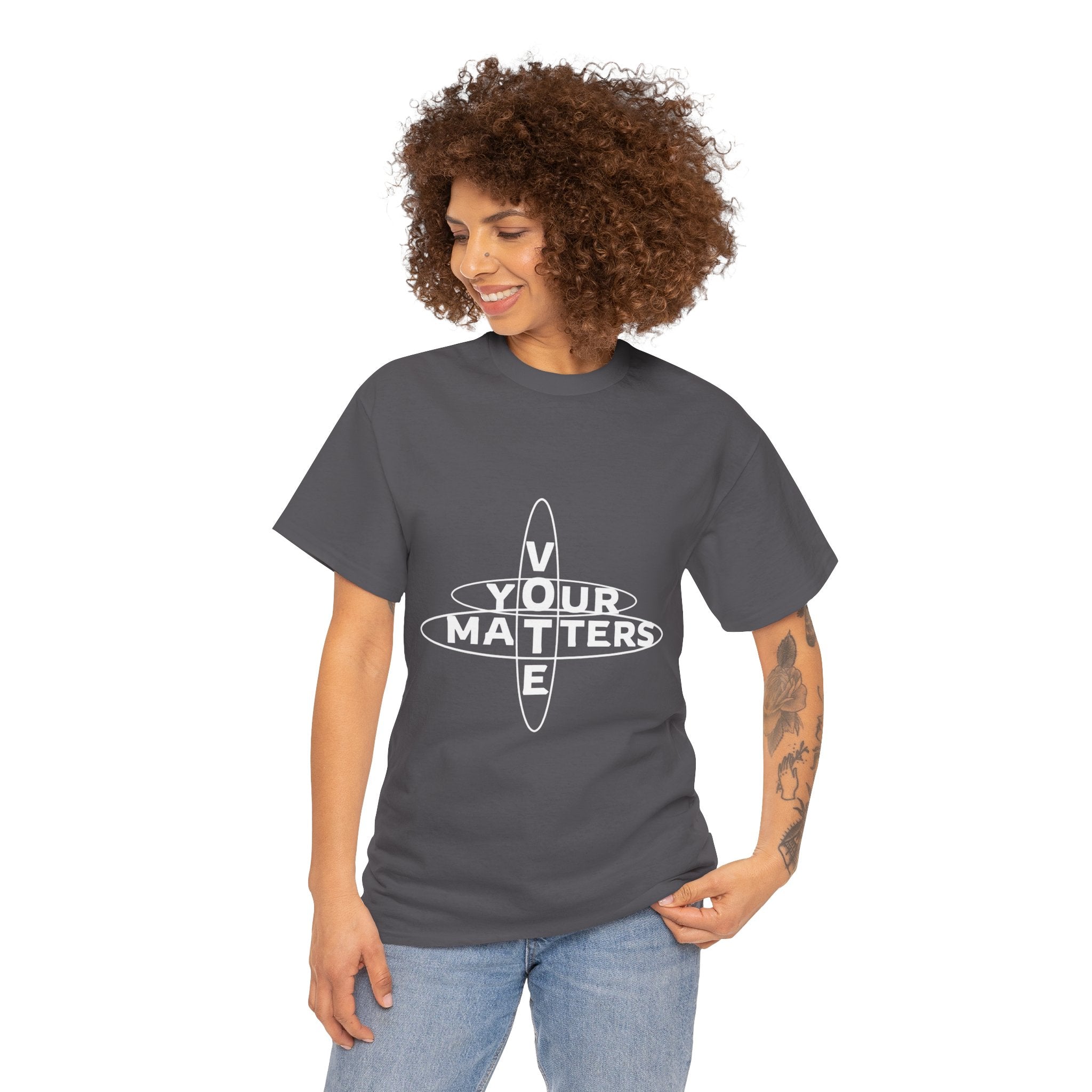 Your VOTE Matters - Dark Word Search Front and Back Unisex Heavy Cotton Tee