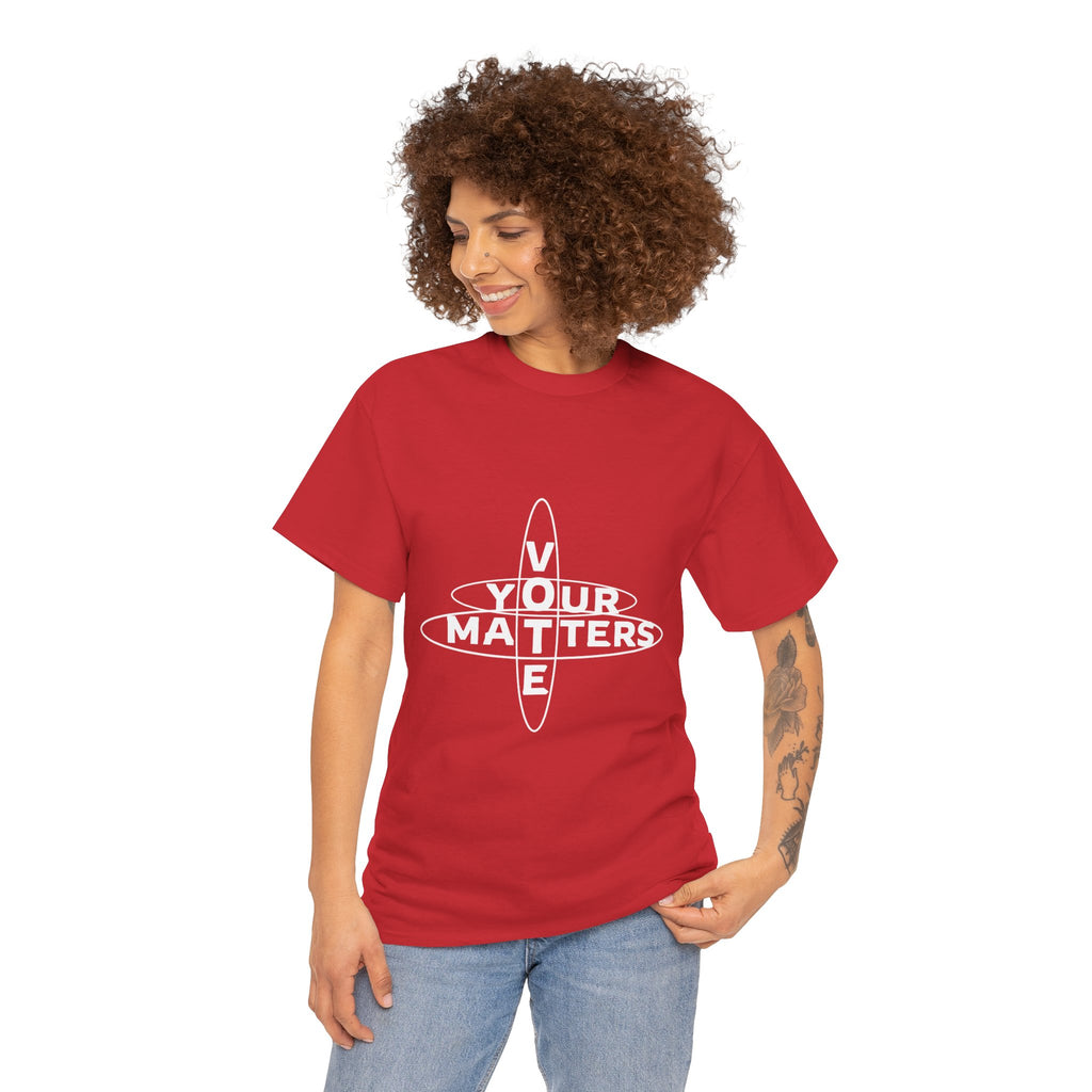Your VOTE Matters - Dark Word Search Front and Back Unisex Heavy Cotton Tee