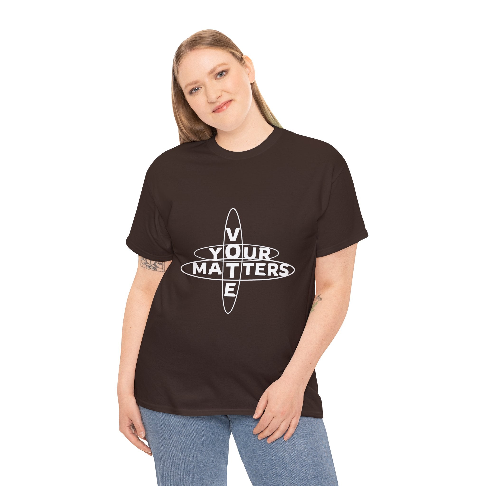 Your VOTE Matters - Dark Word Search Front only Unisex Heavy Cotton Tee