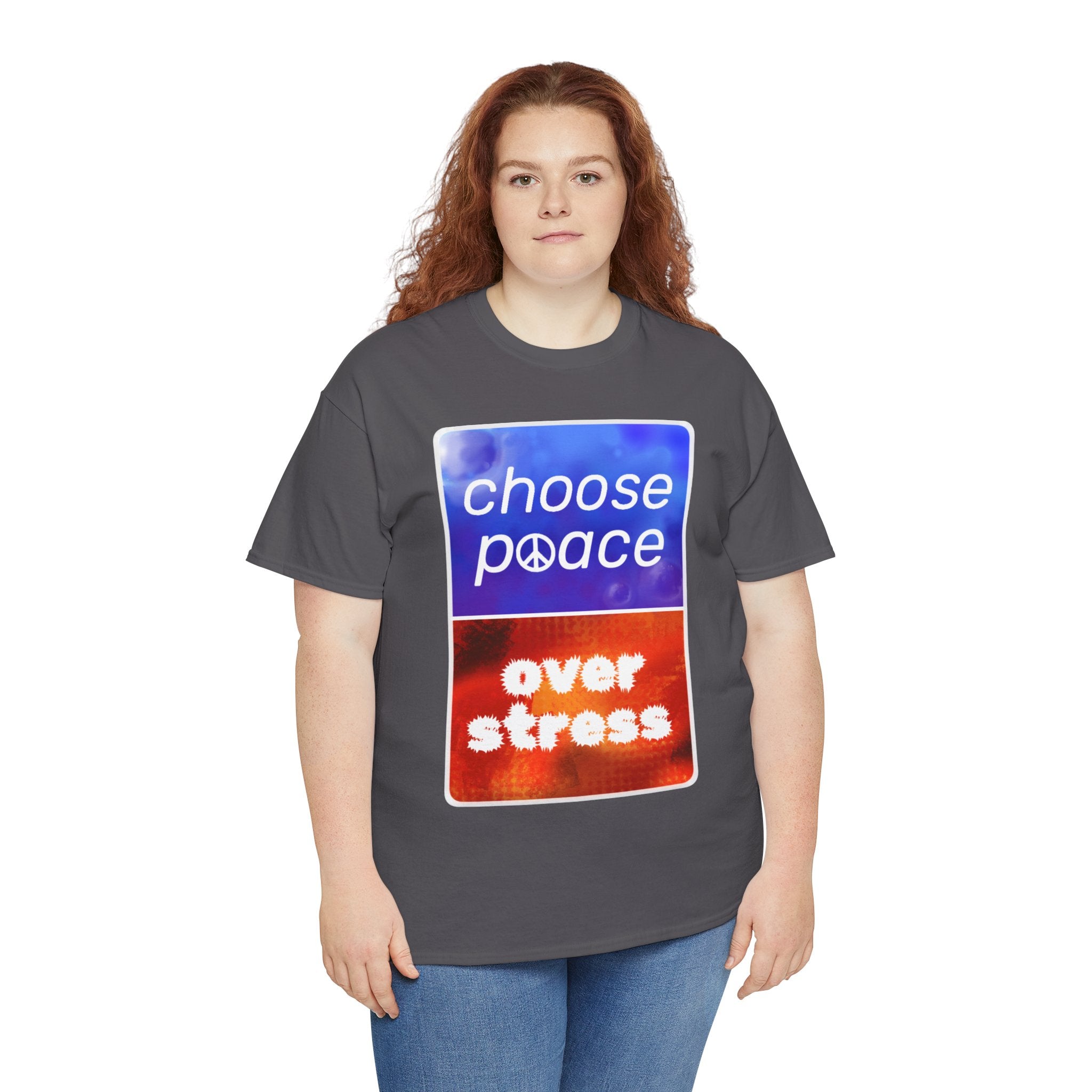 Choose Peace Over Stress - Full Text Dark Unisex Heavy Cotton Tee
